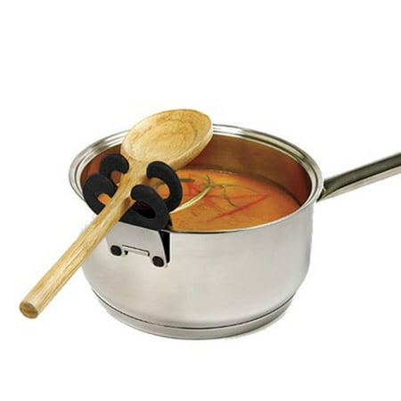 TANG SONG 4PCS Pot Clips Pot Spoon Holder Flex Spoon Rest Silicone and Stainless Steel Anti-Scald Grip Easy Pot Fixed Clamp